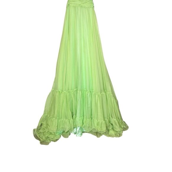 Mac Duggal 67911 Ruffle Tiered Cut-Out Chiffon Gown in Green | Size 6 - Picture 12 of 15